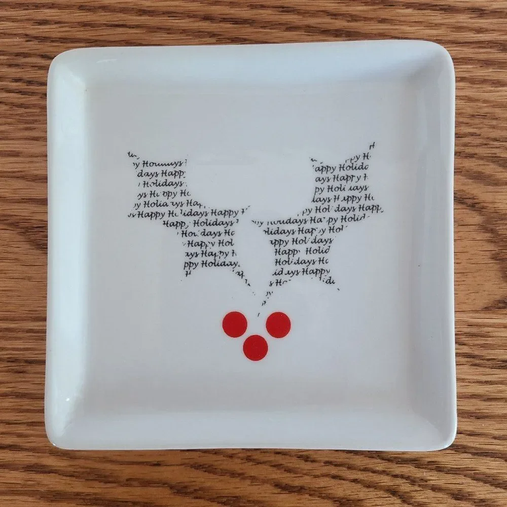 Bia Christmas Motif Holly Leaves and Berries Mini Plate Platter Dish